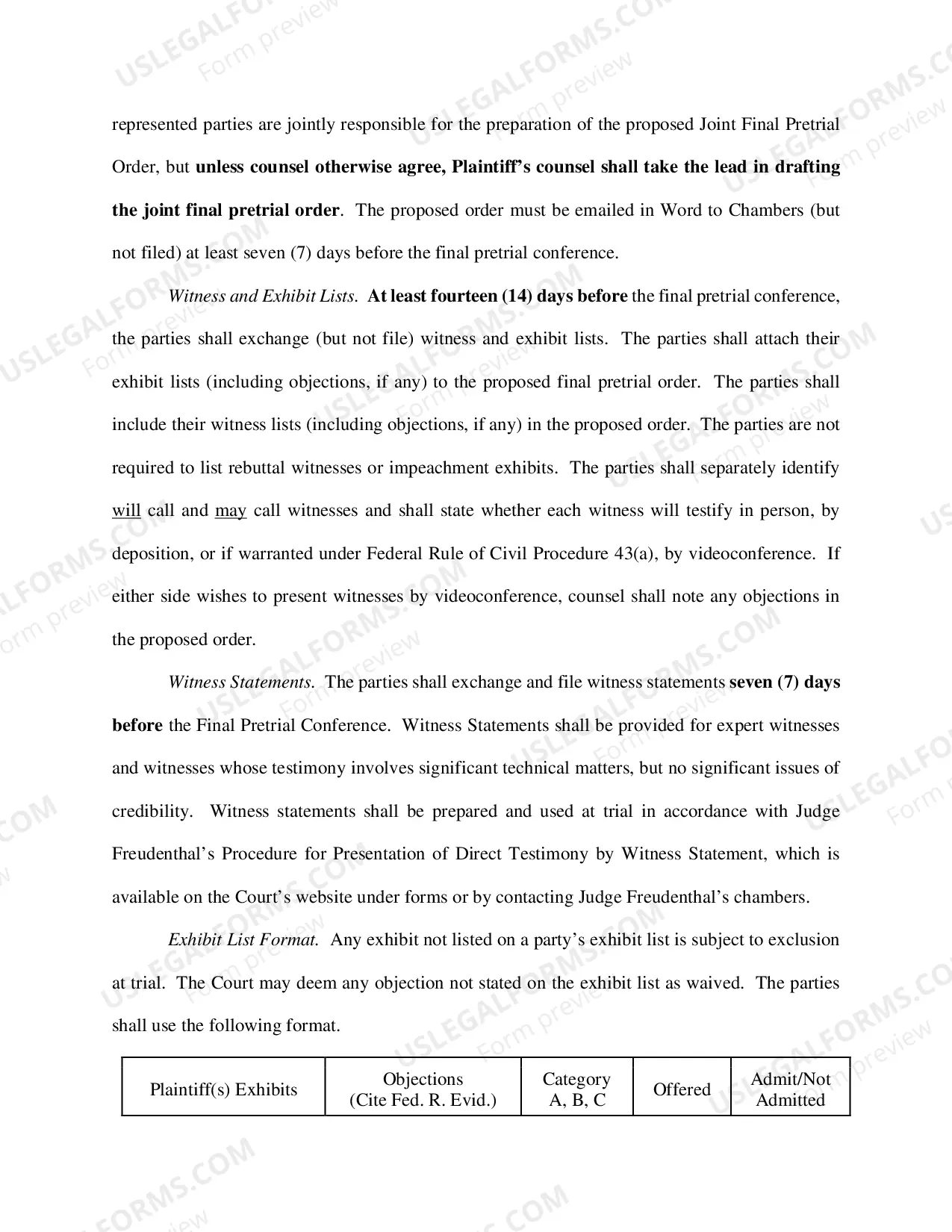 Preview Form of Initial PreTrial Order (updated 05/29/13)