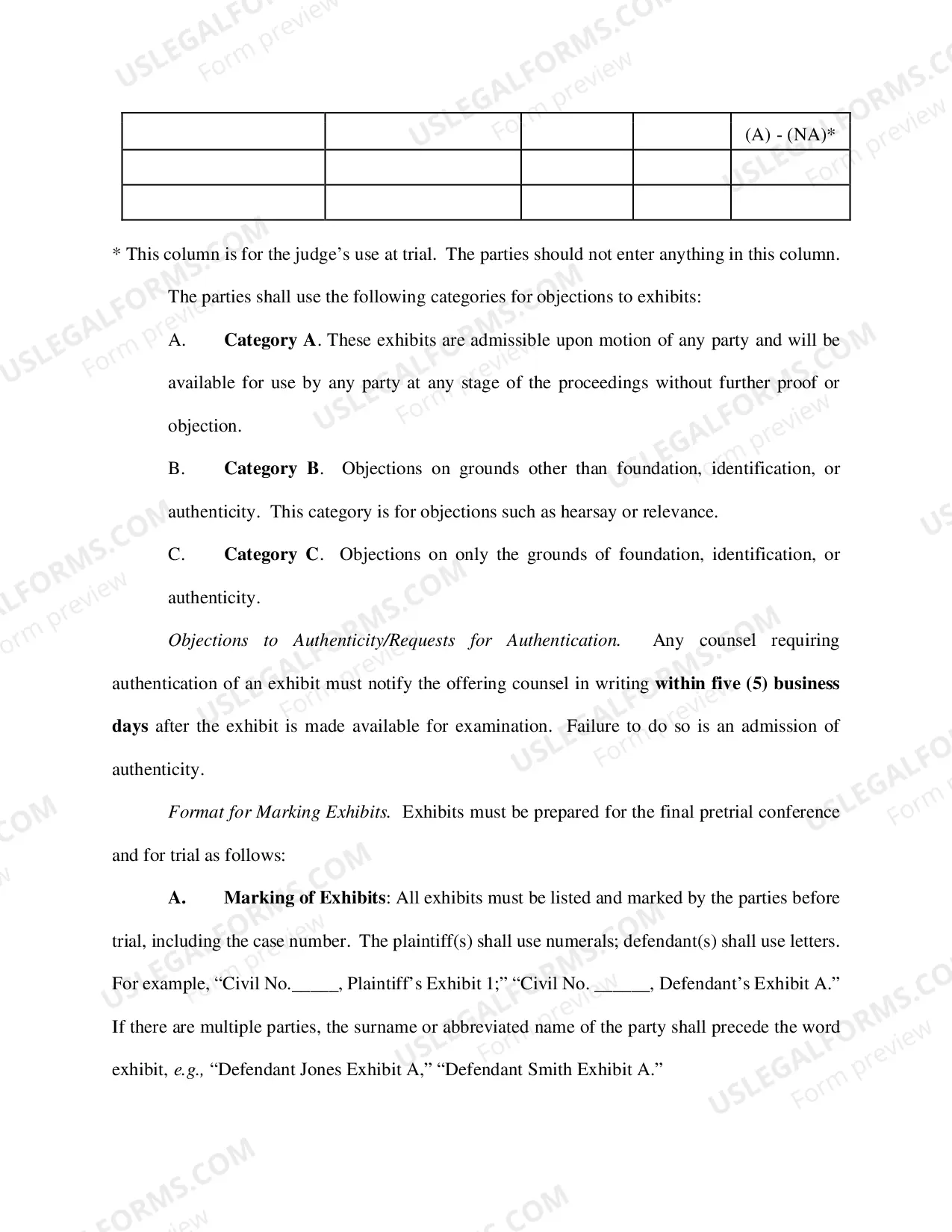 Preview Form of Initial PreTrial Order (updated 05/29/13)