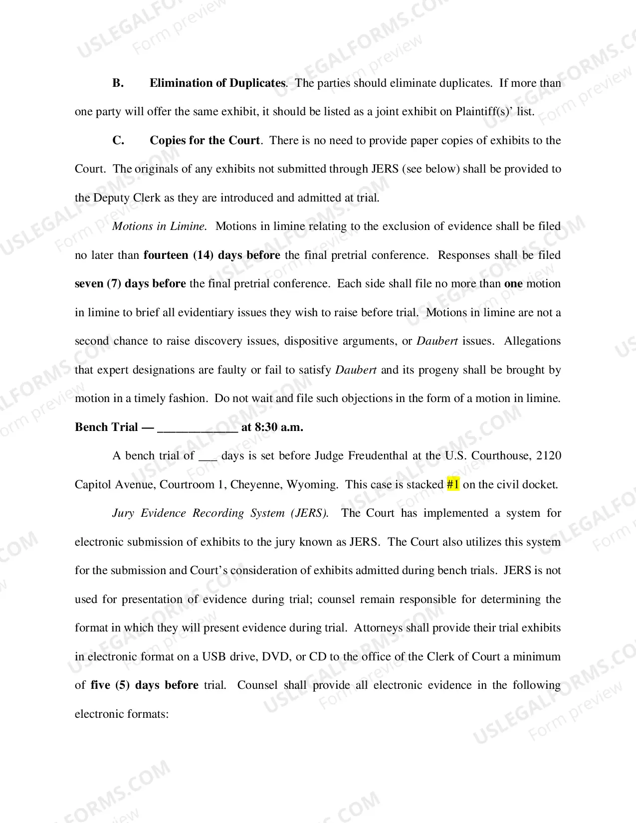 Preview Form of Initial PreTrial Order (updated 05/29/13)