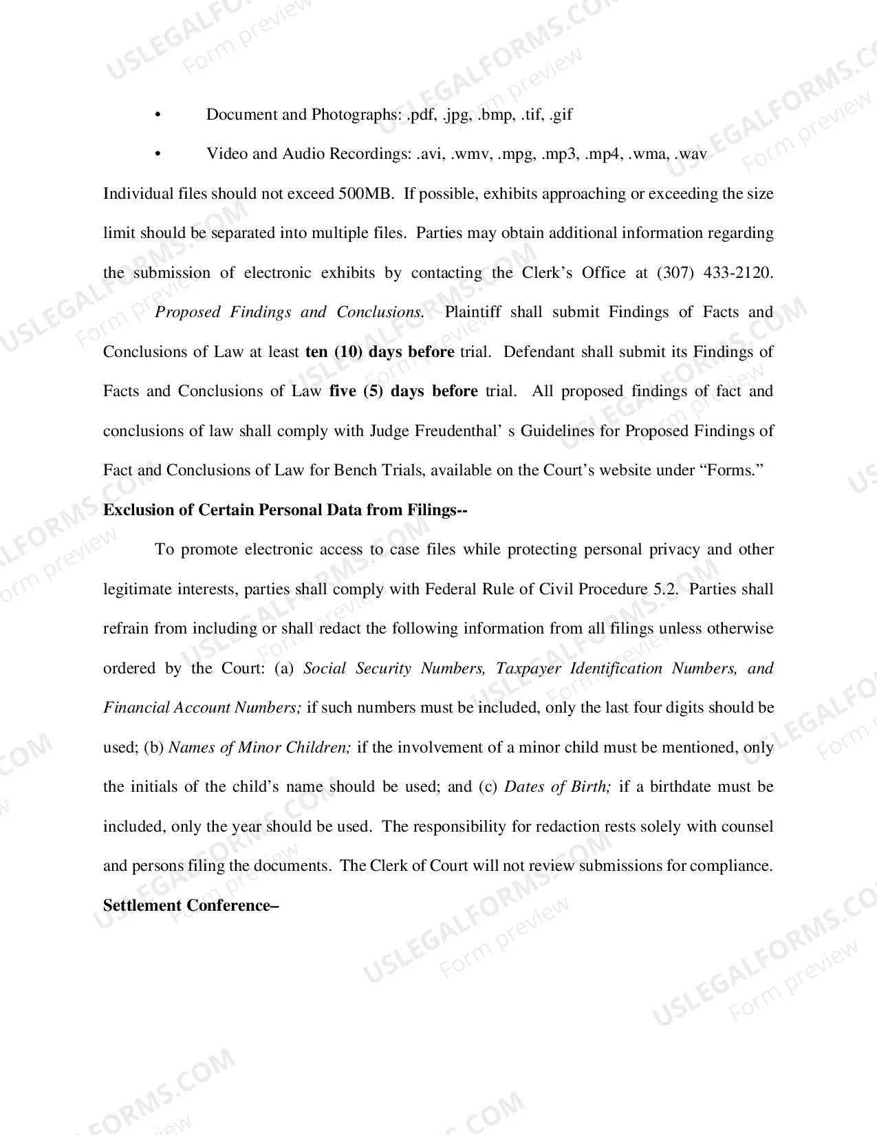 Preview Form of Initial PreTrial Order (updated 05/29/13)