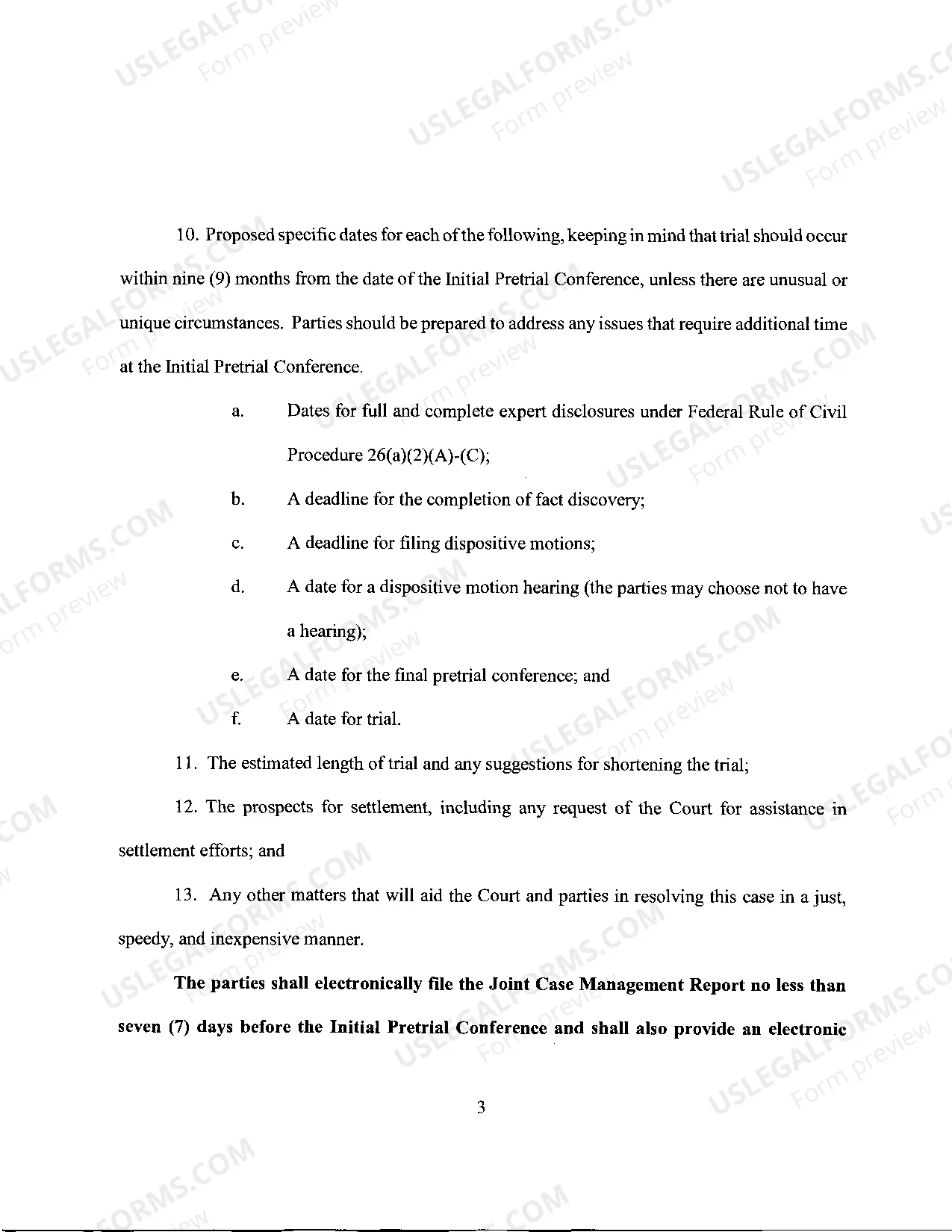 Preview GENERAL ORDER Setting Requirements for Initial PreTrial Conference for Cases Before the Honorable Nancy D. Freudenthal (adopted May 29, 2013)