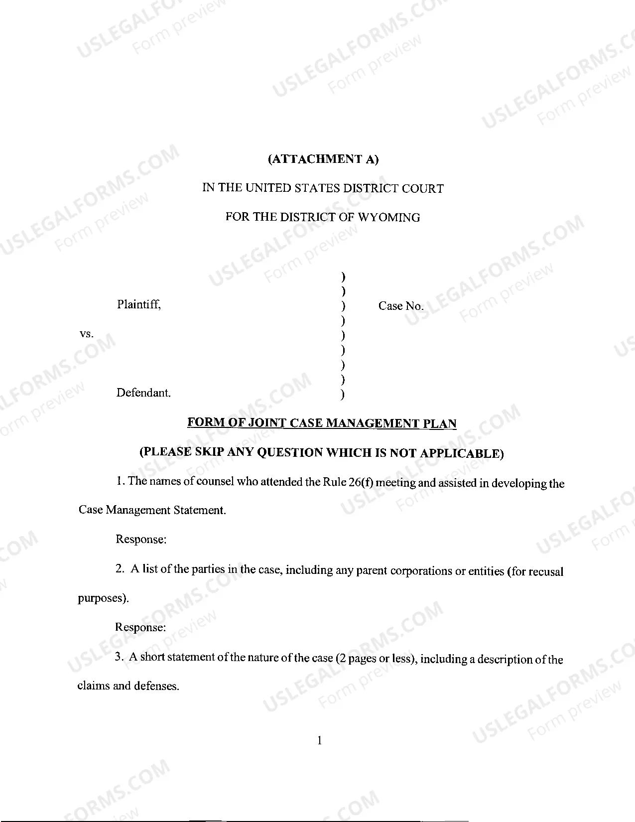 Preview GENERAL ORDER Setting Requirements for Initial PreTrial Conference for Cases Before the Honorable Nancy D. Freudenthal (adopted May 29, 2013)