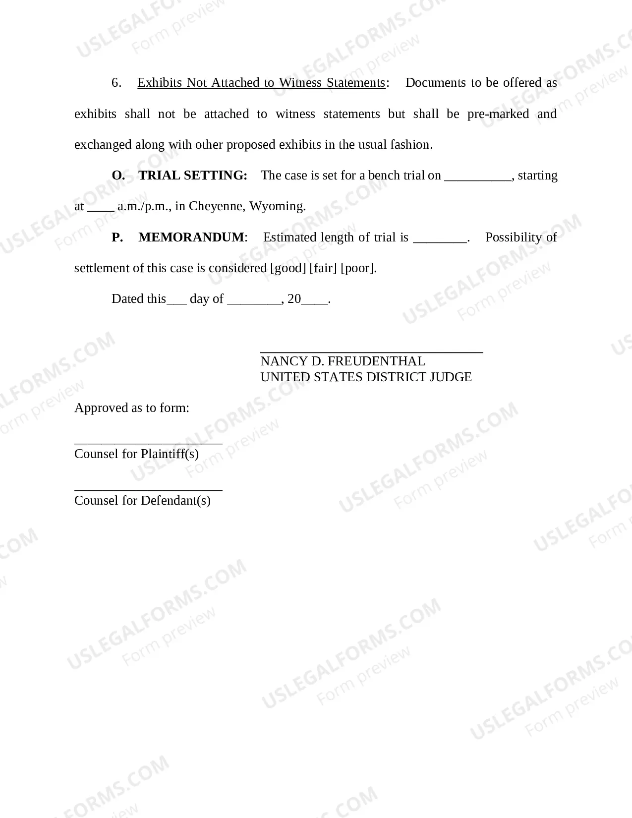 Preview Draft Form of Final PreTrial Order - Bench Trial DOC (updated 05/18/16)