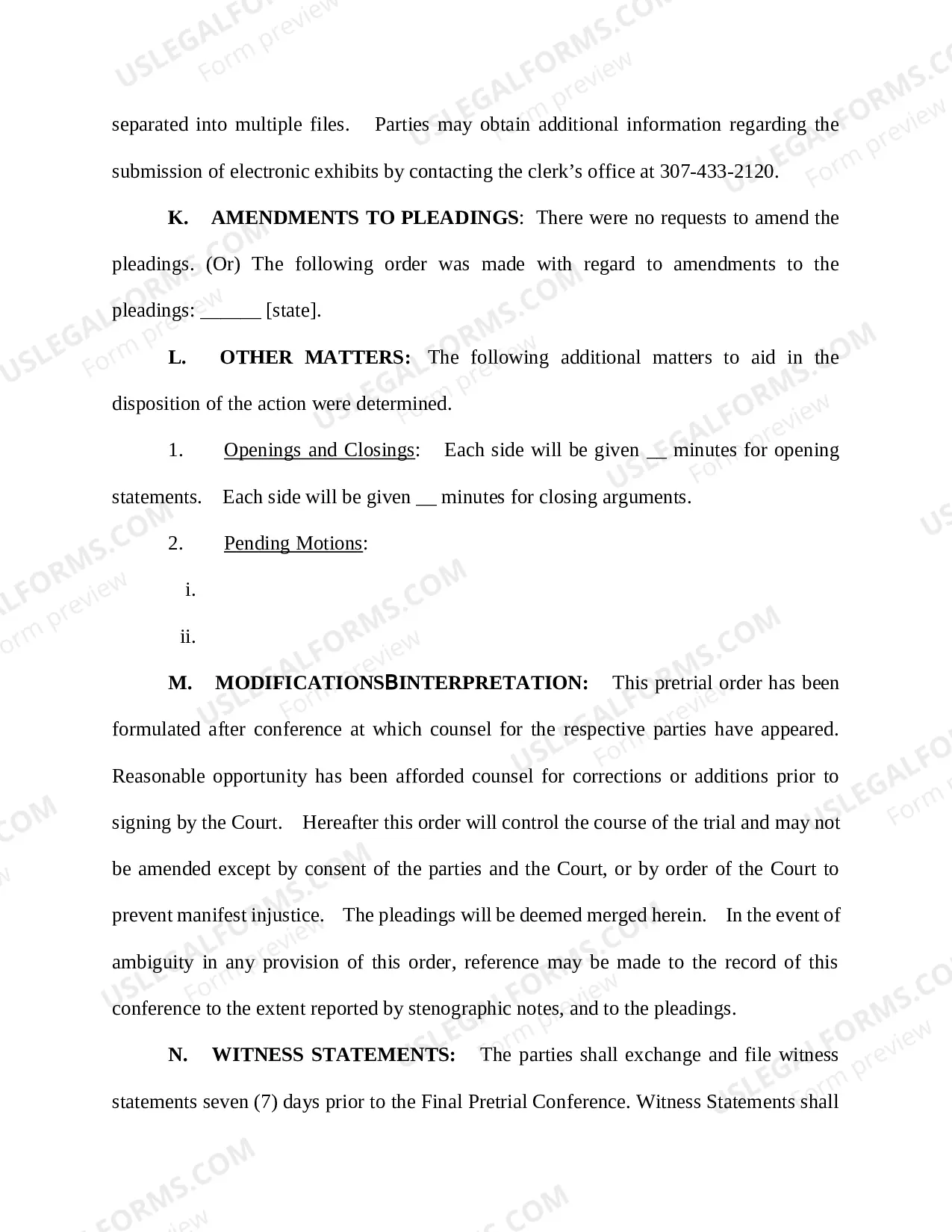 Preview Draft Form of Final PreTrial Order - Bench Trial DOC (updated 05/18/16)