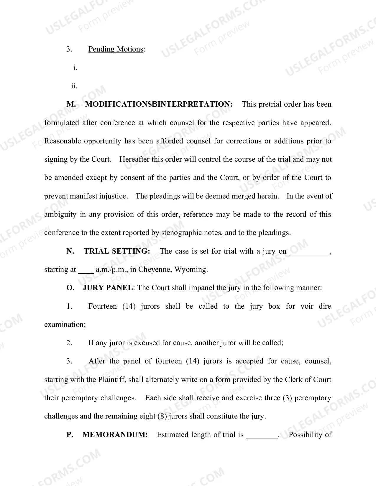 Preview Draft Form of Final PreTrial Order - Jury Trial DOC (updated 05/18/16)