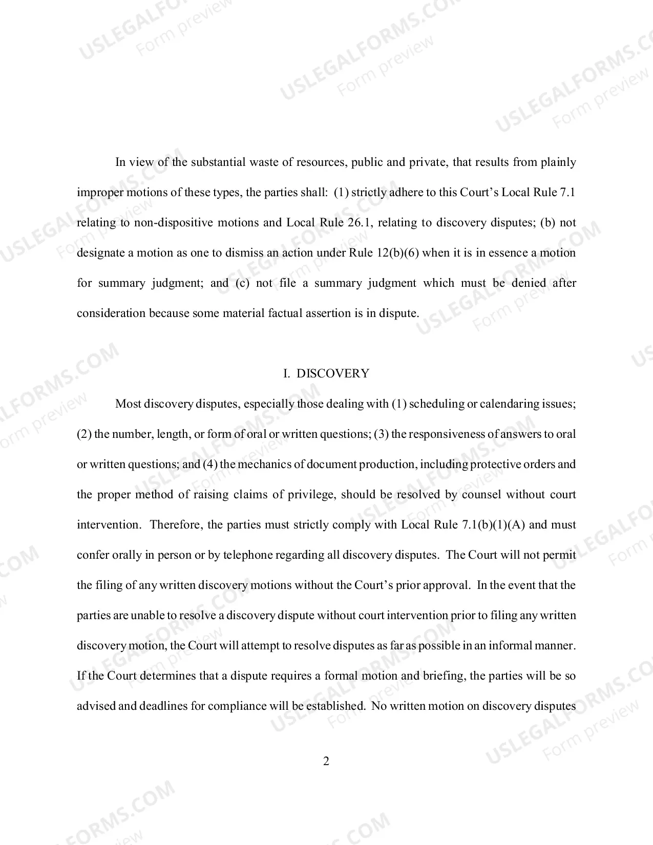 Preview Appendix B Memorandum and Order Regarding Discovery Motions and Dispositive Motions, including Motions for Summary Judgment and Analogous Motions to Dismiss in Civil Cases.