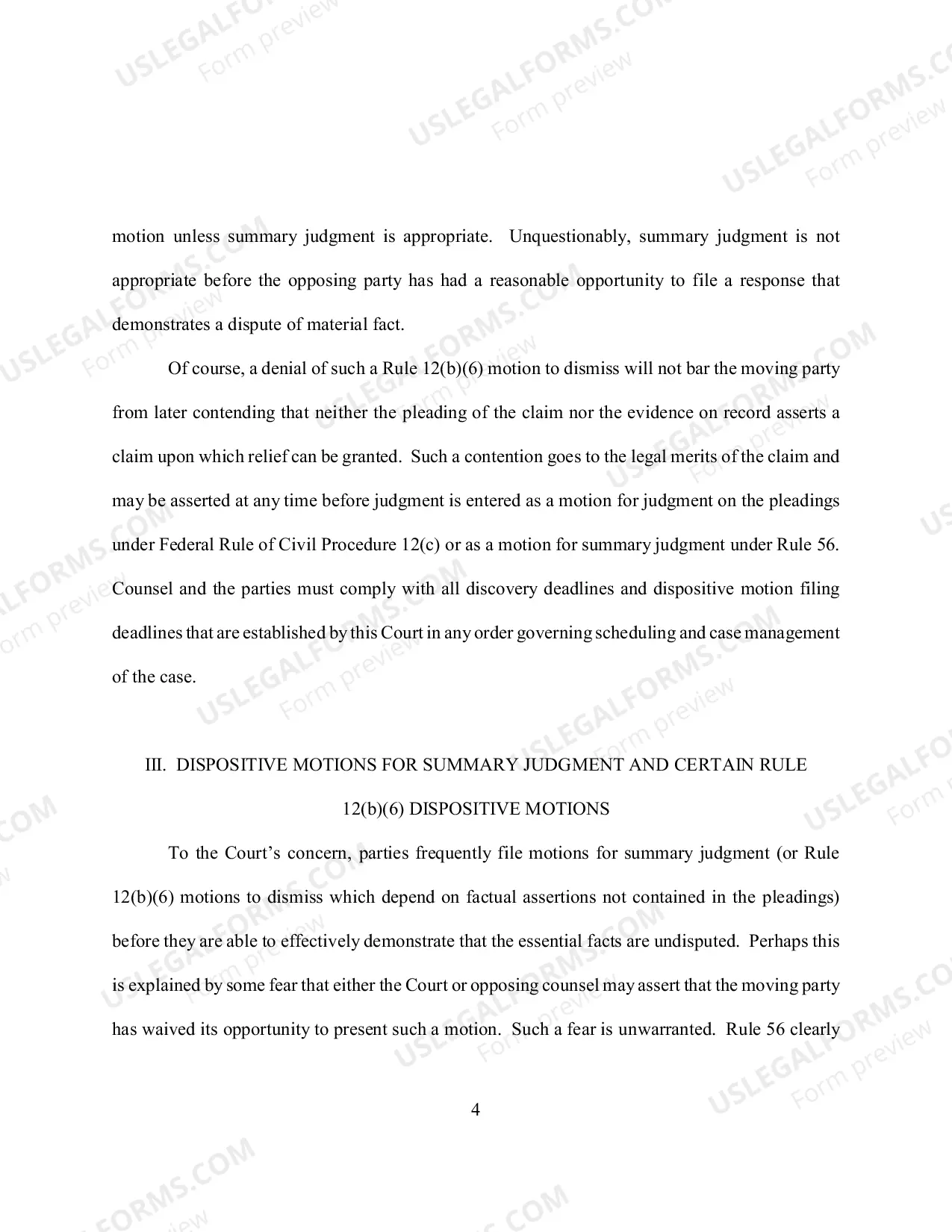 Preview Appendix B Memorandum and Order Regarding Discovery Motions and Dispositive Motions, including Motions for Summary Judgment and Analogous Motions to Dismiss in Civil Cases.