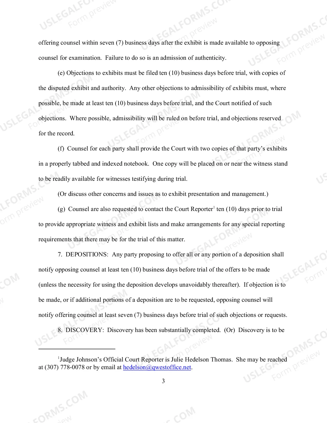Preview Appendix D Order on Final Pretrial Conference.