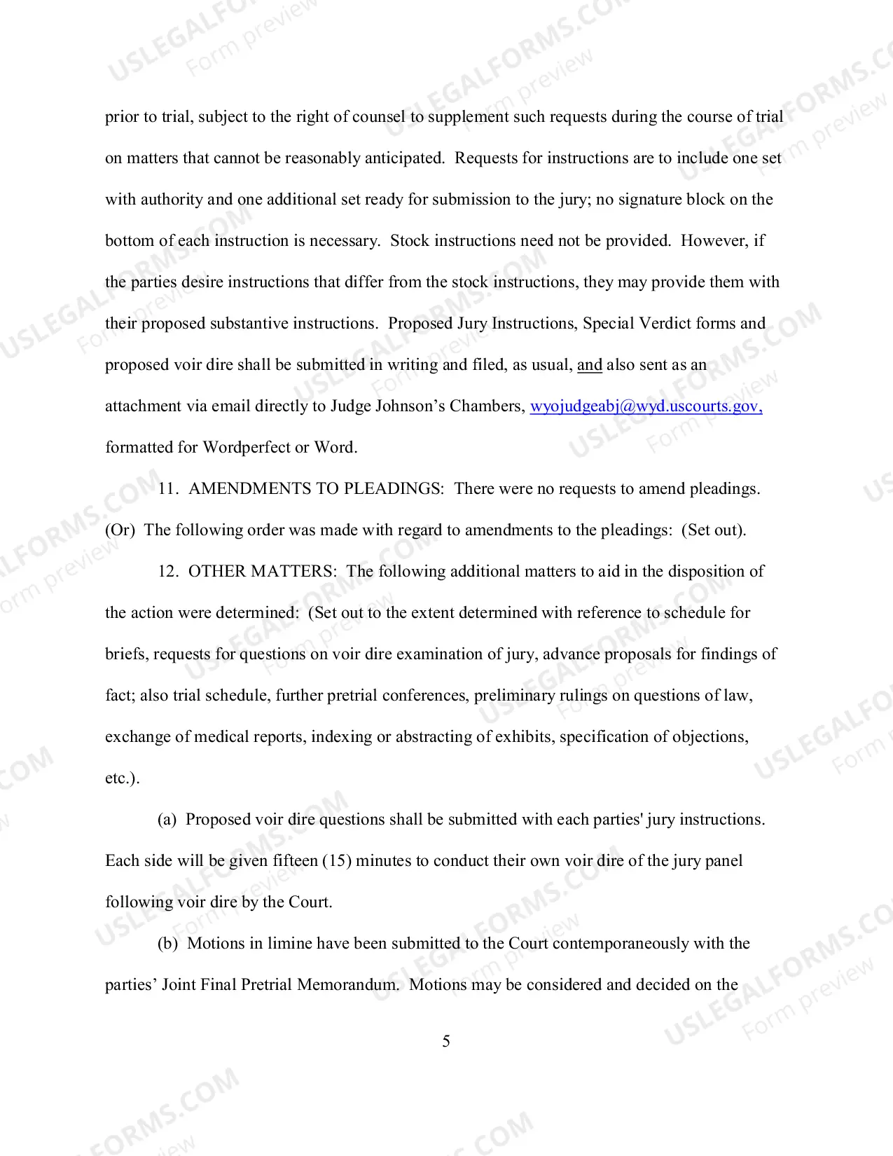 Preview Appendix D Order on Final Pretrial Conference.