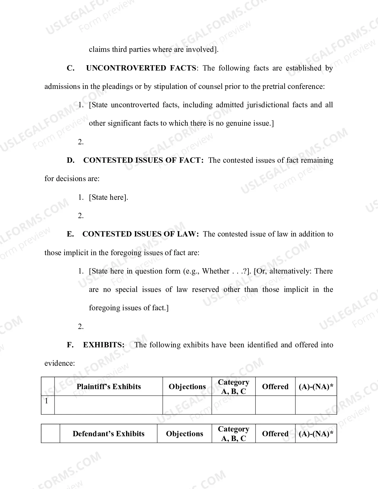 Preview Draft Form of Final PreTrial Order - Jury Trial (revised 1/18/2017)