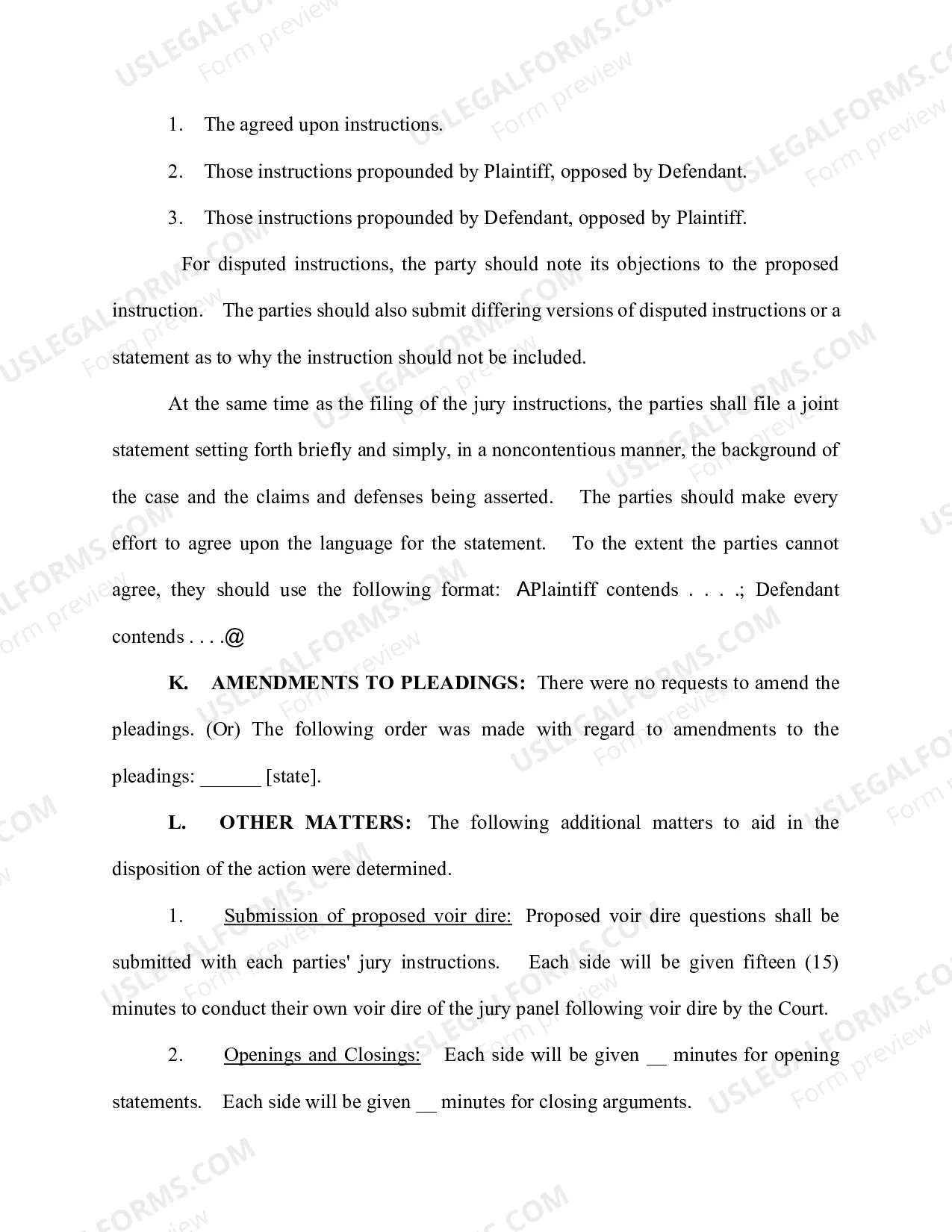 Preview Draft Form of Final PreTrial Order - Jury Trial (revised 1/18/2017)