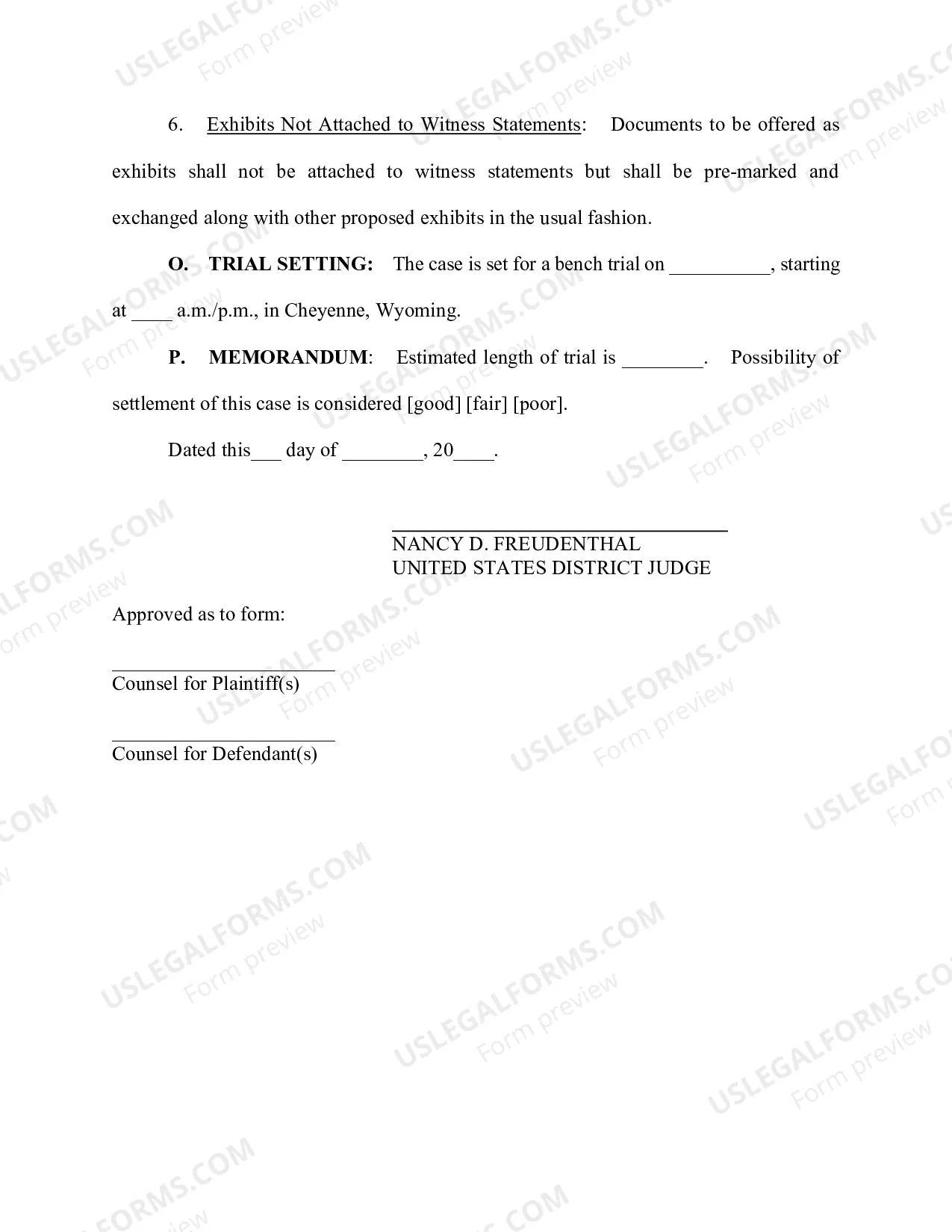 Preview Draft Form of Final PreTrial Order - Bench Trial (revised 5/11/2016)