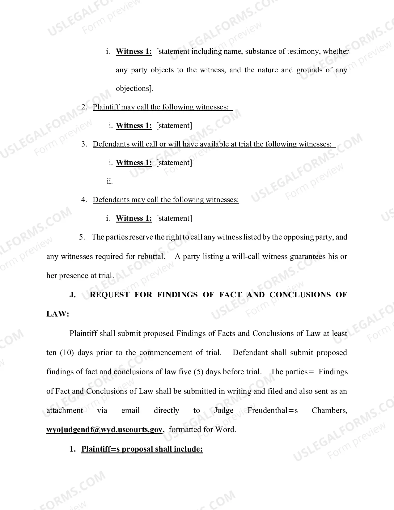 Preview Draft Form of Final PreTrial Order - Bench Trial (revised 5/11/2016)