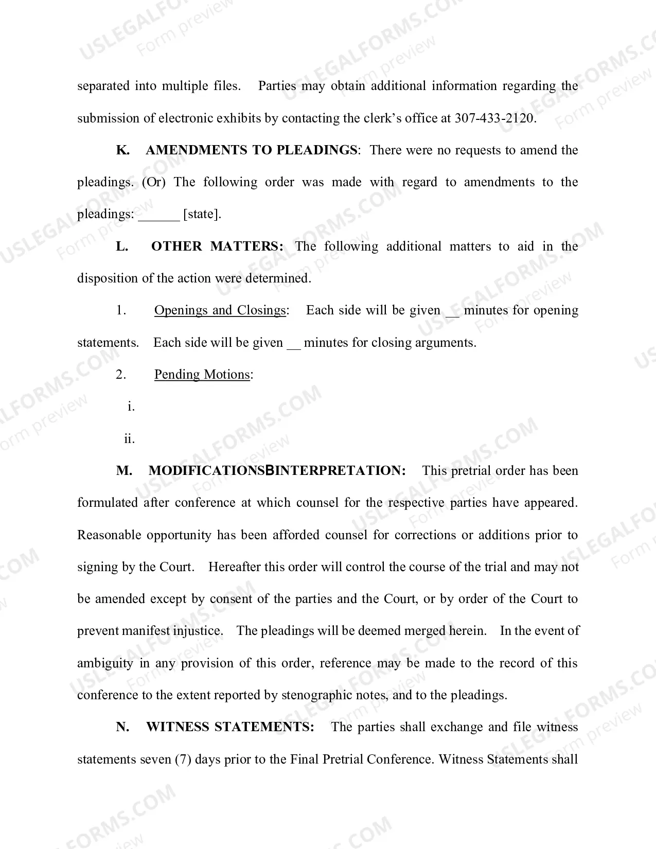 Preview Draft Form of Final PreTrial Order - Bench Trial (revised 5/11/2016)
