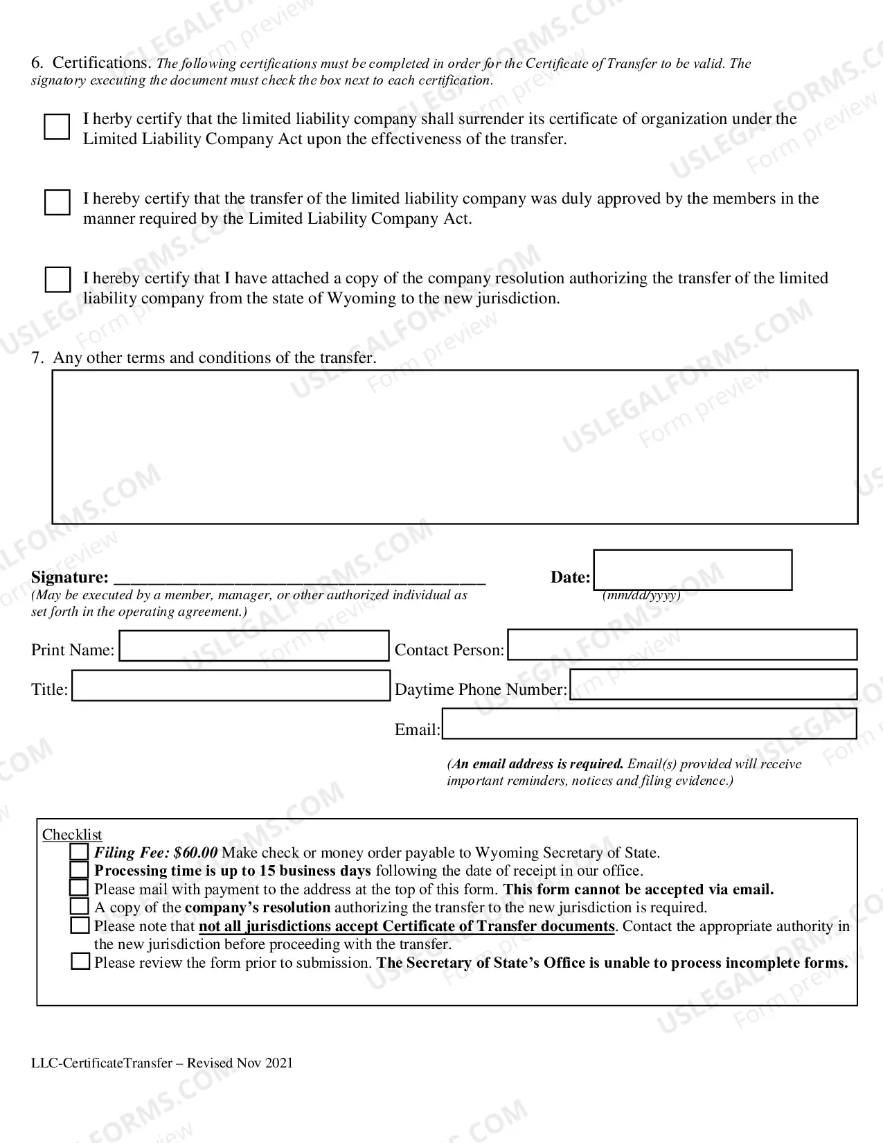 Preview Transfer Certificate