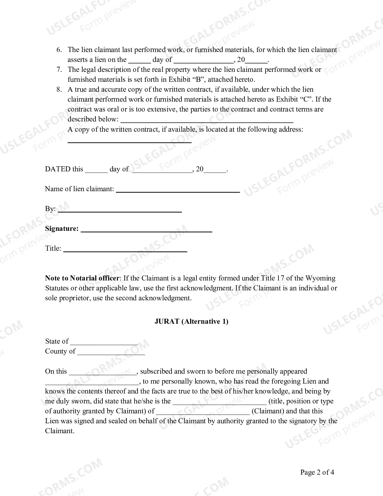 Preview Wyoming Lien Statement
