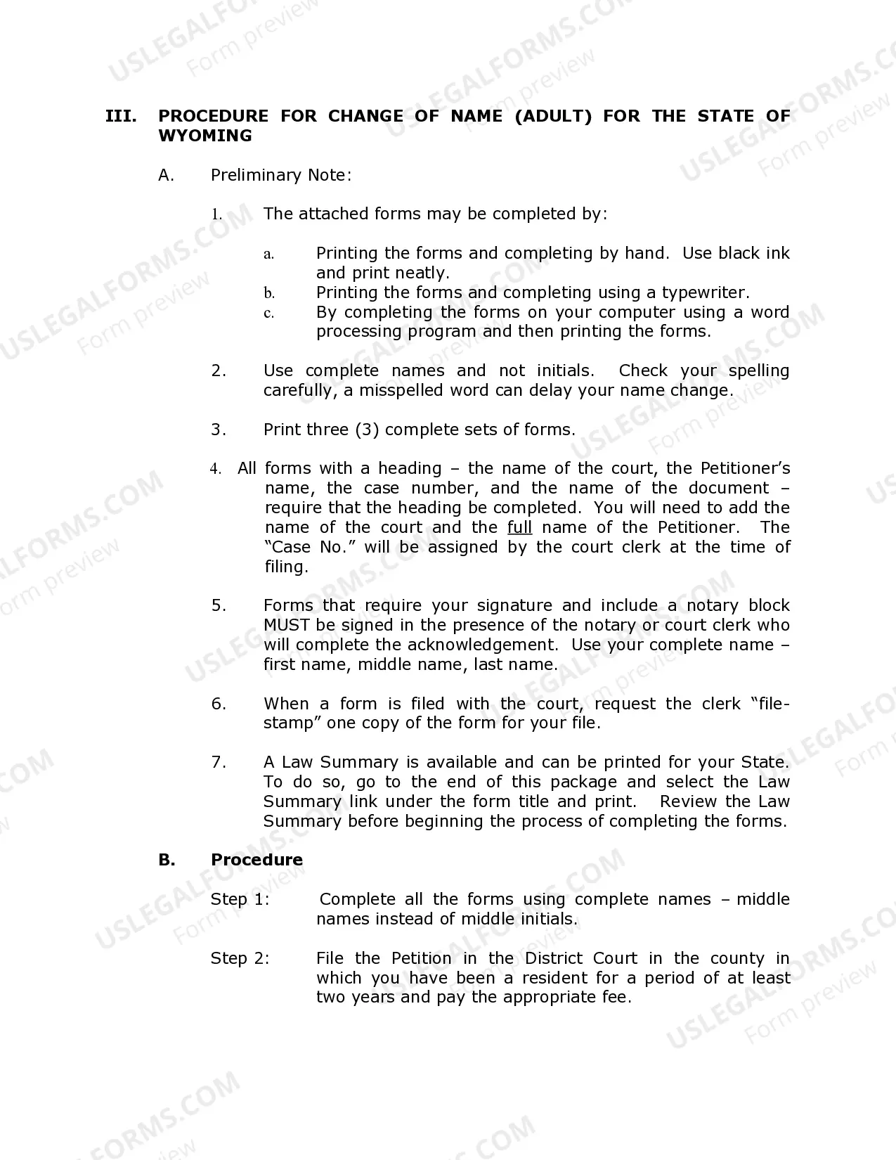 Preview Wyoming Name Change Instructions and Forms Package for an Adult