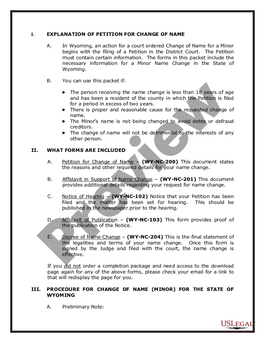 Preview Wyoming Name Change Instructions and Forms Package for a Minor