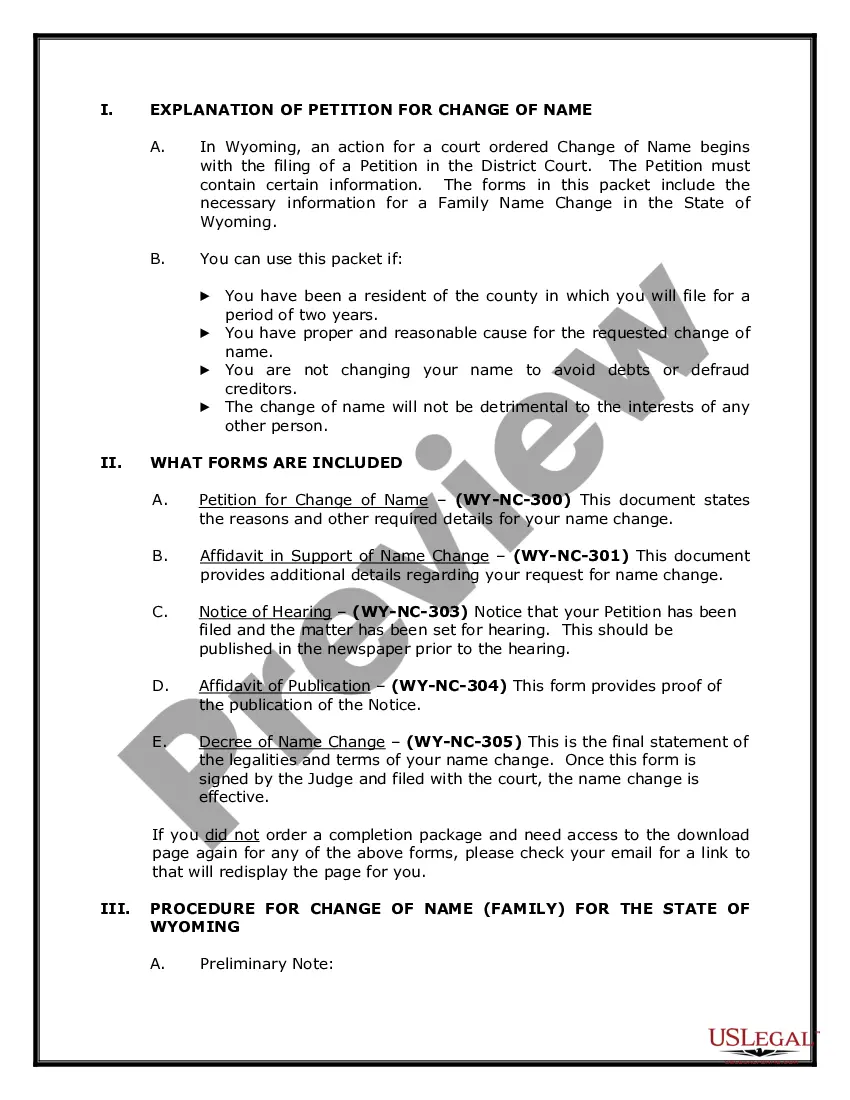 Preview Wyoming Name Change Instructions and Forms Package for a Family