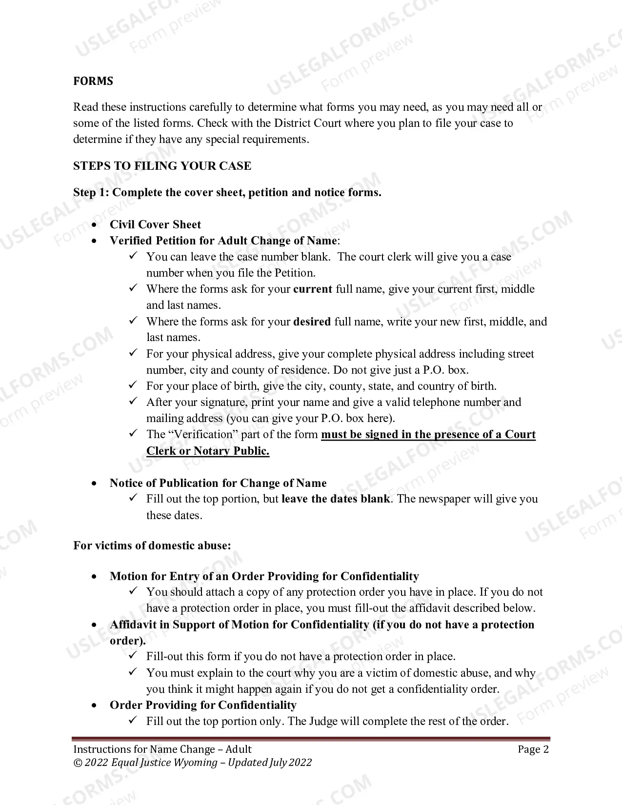 Preview Instructions for Adult Name Change