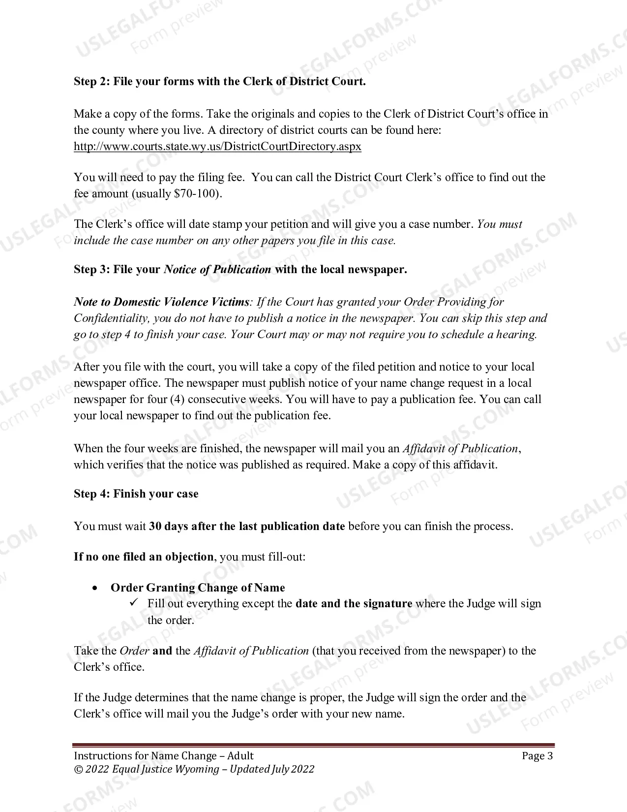 Preview Instructions for Adult Name Change