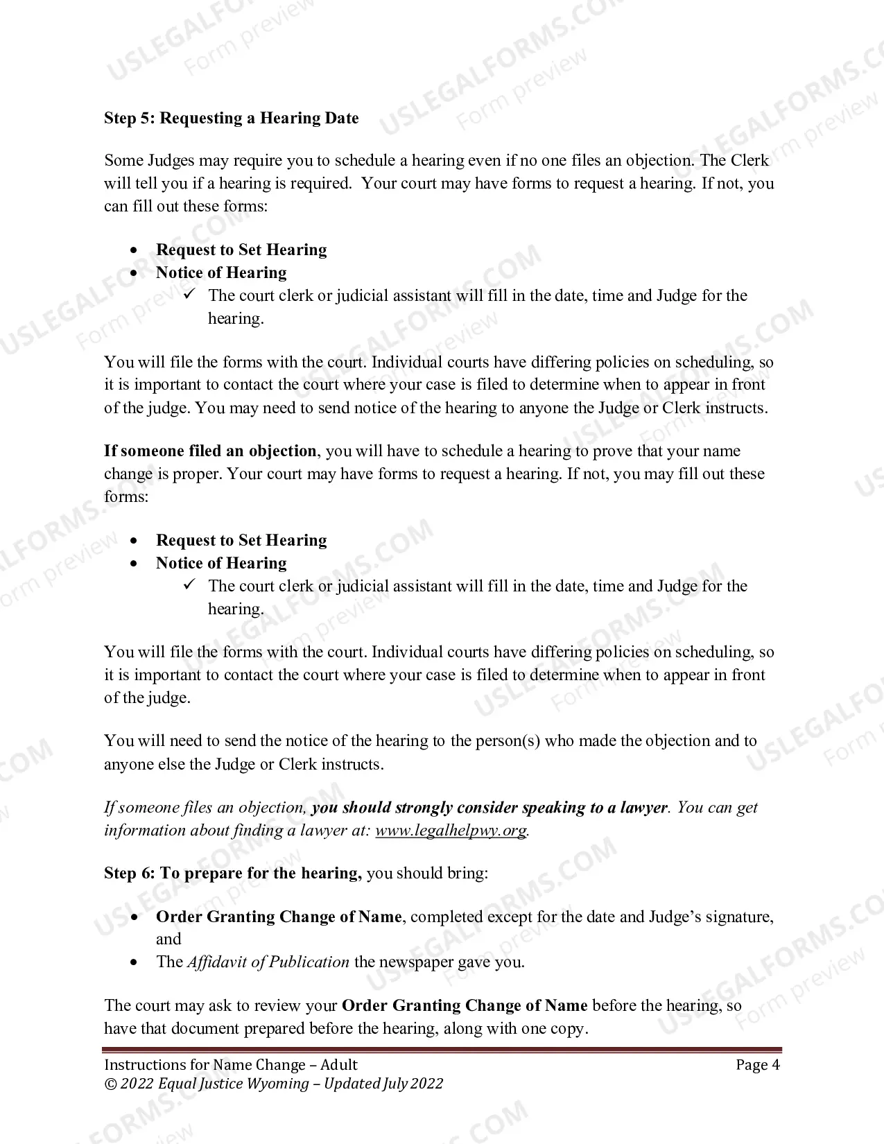 Preview Instructions for Adult Name Change
