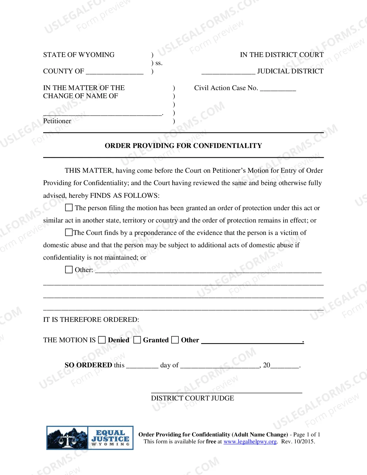 Preview Order Providing for Confidentiality