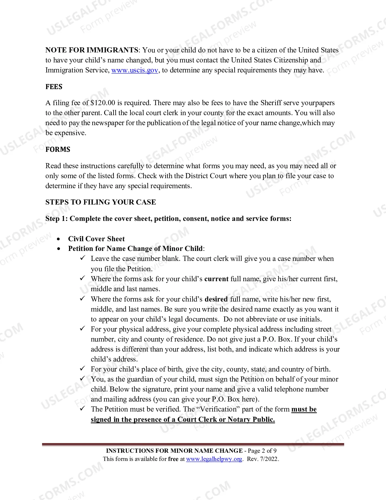 Preview Instructions for Minor Name Change