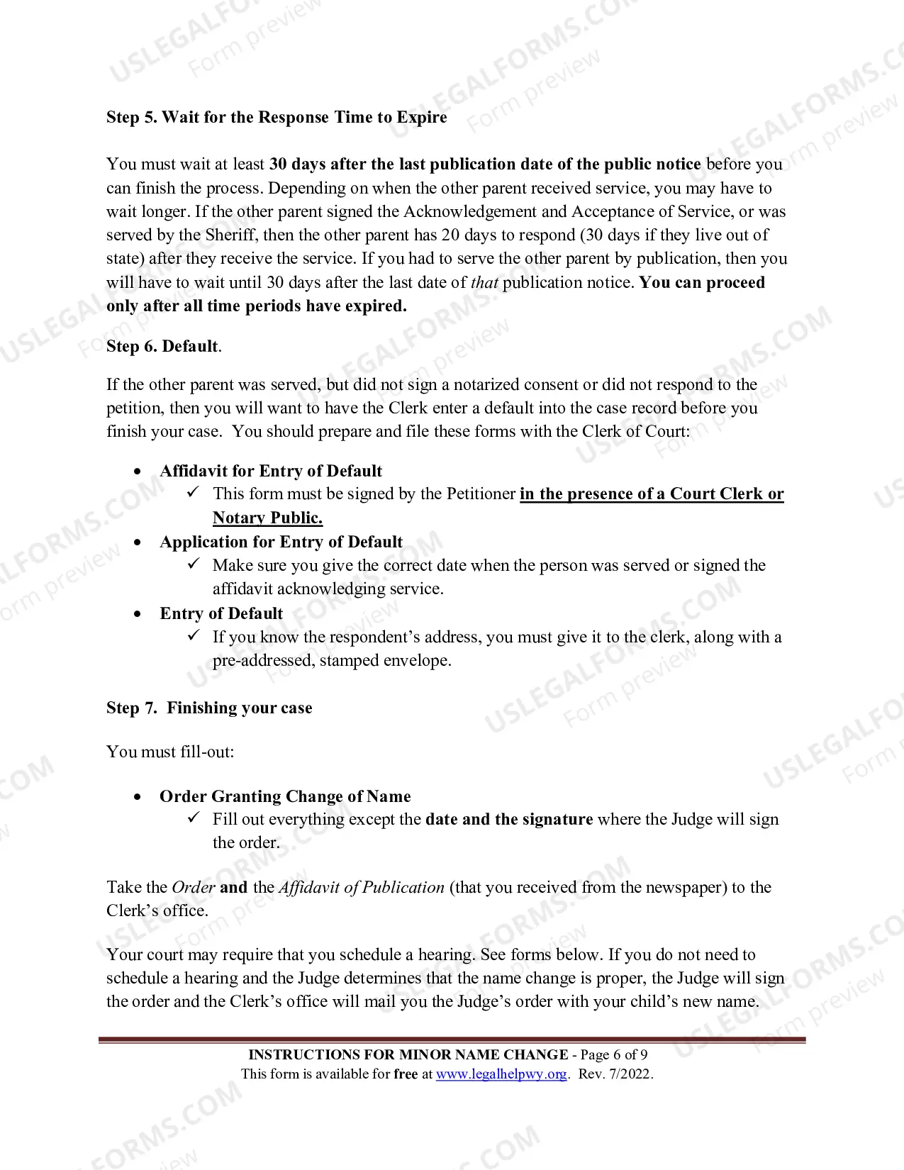 Preview Instructions for Minor Name Change