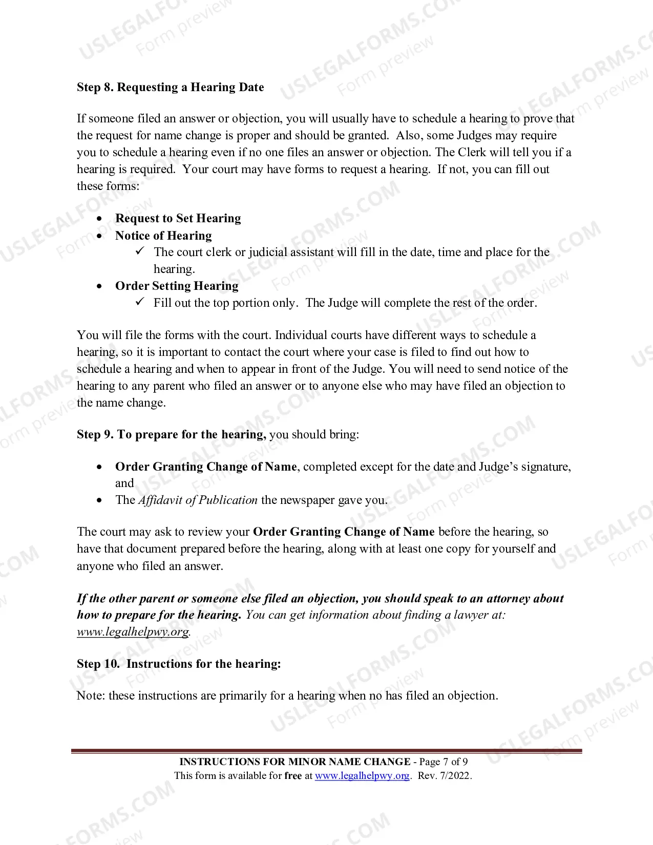 Preview Instructions for Minor Name Change
