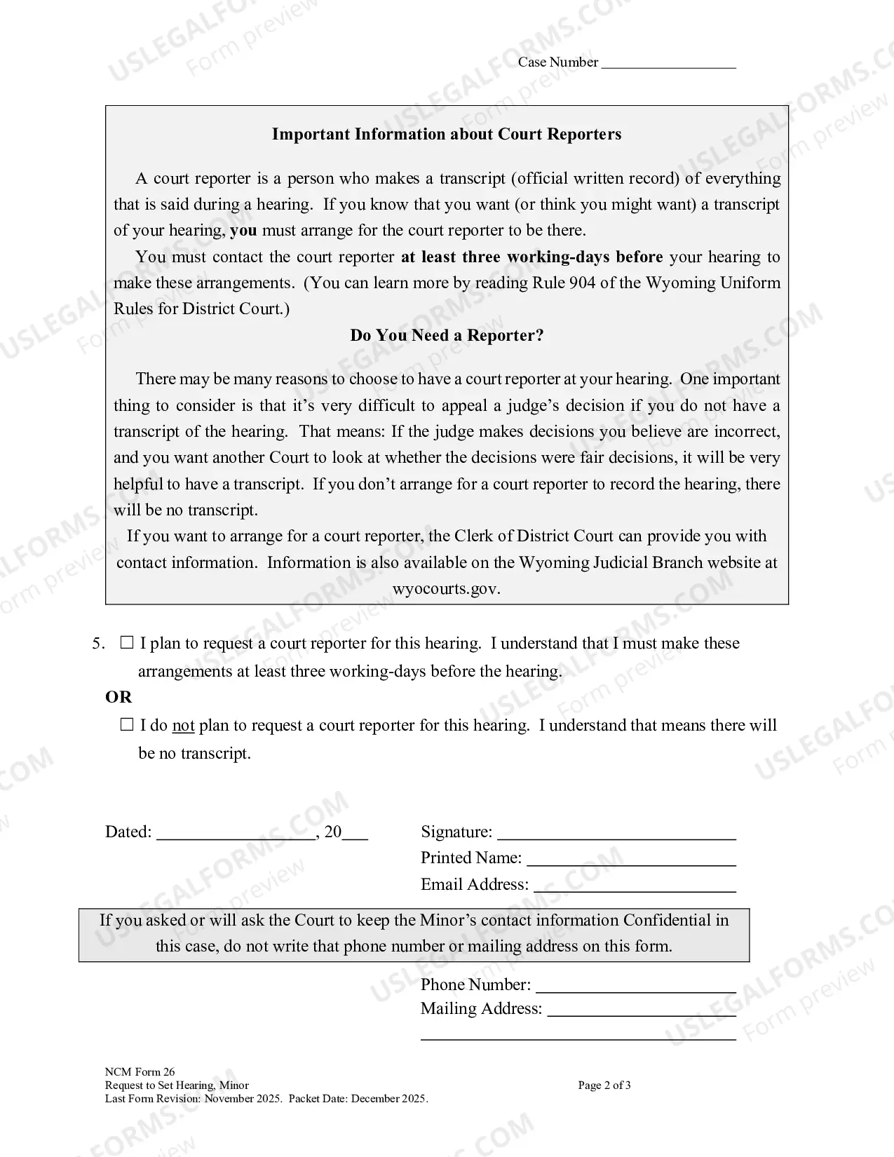 Preview Request to Set Minor's Name Change Hearing