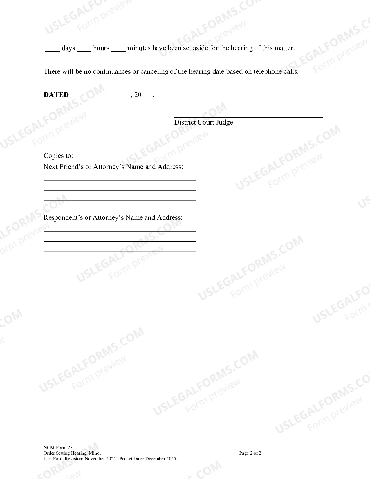 Preview Order Setting Minor's Name Change Hearing