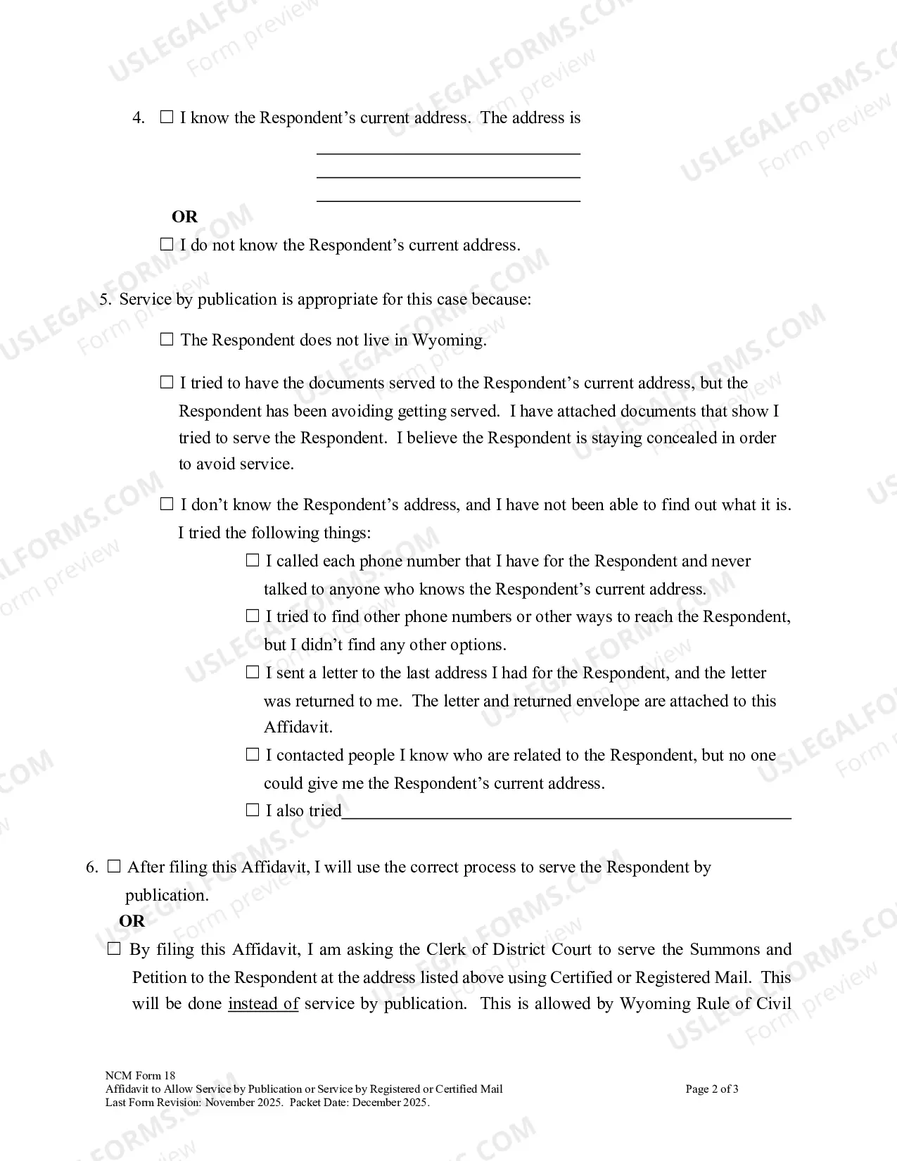 Preview Affidavit to Allow Service by Publication or Service by Registered or Certified Mail - Minor Name Change
