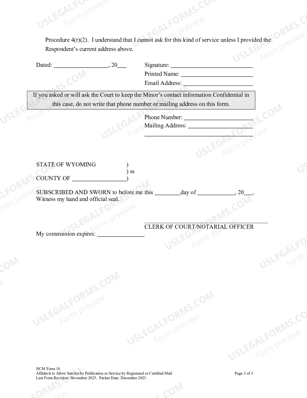 Preview Affidavit to Allow Service by Publication or Service by Registered or Certified Mail - Minor Name Change