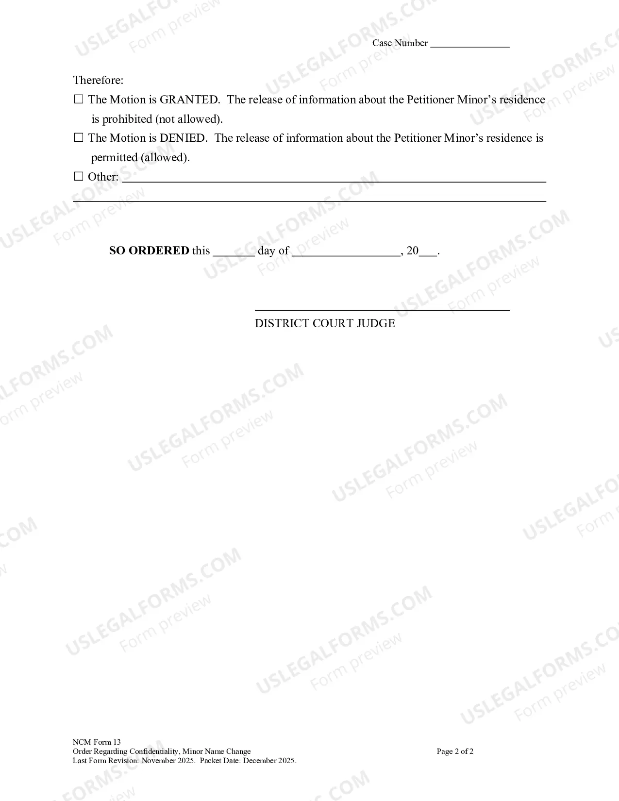Preview Order Regarding Confidentiality for Minor Name Change