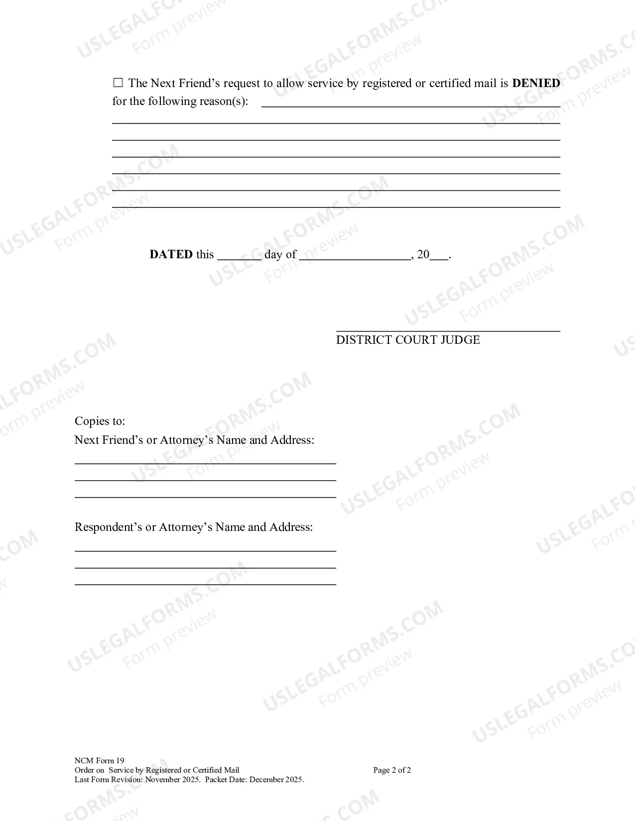 Preview Order on Service by Registered or Certified Mail