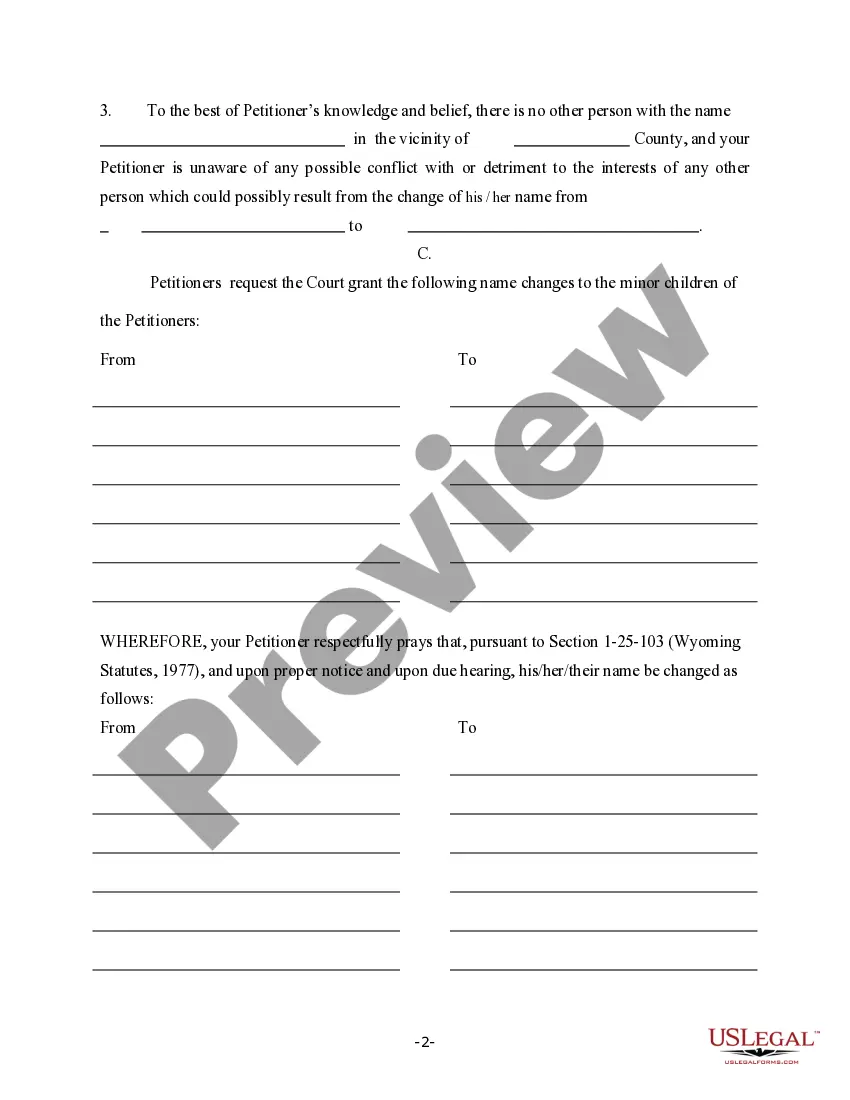 Preview Petition for Change of Name for Family