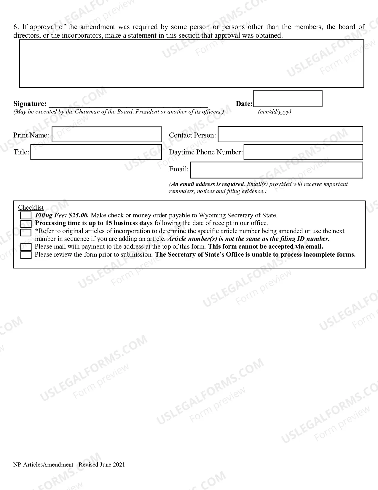 Preview Amendment to Articles