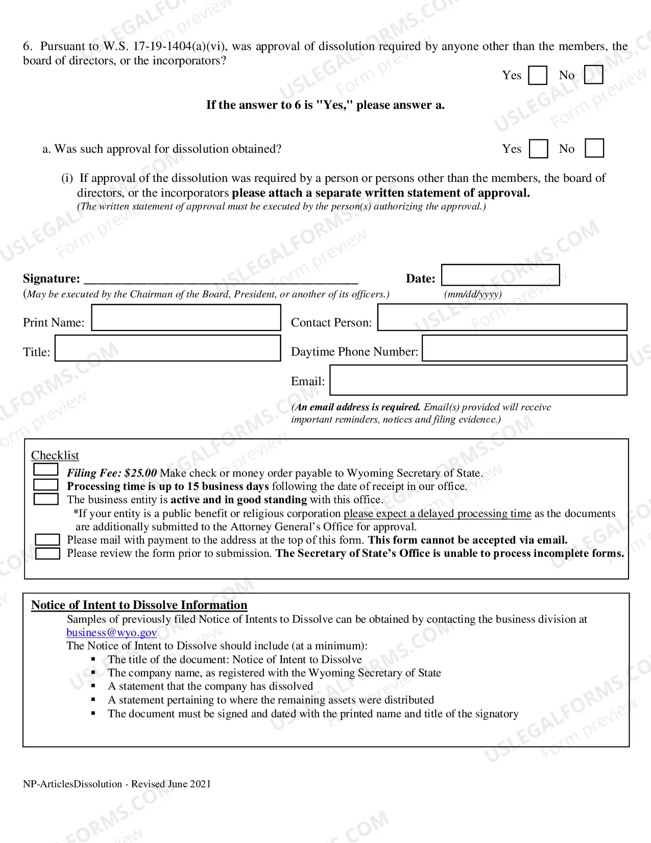Preview Dissolution of Articles