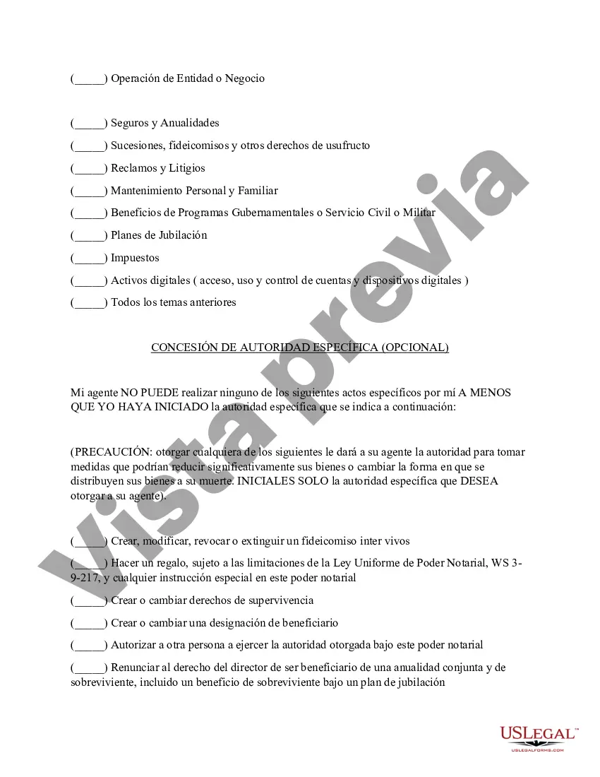 Preview Poder general duradero para la propiedad y las finanzas o efectivo financiero en caso de incapacidad