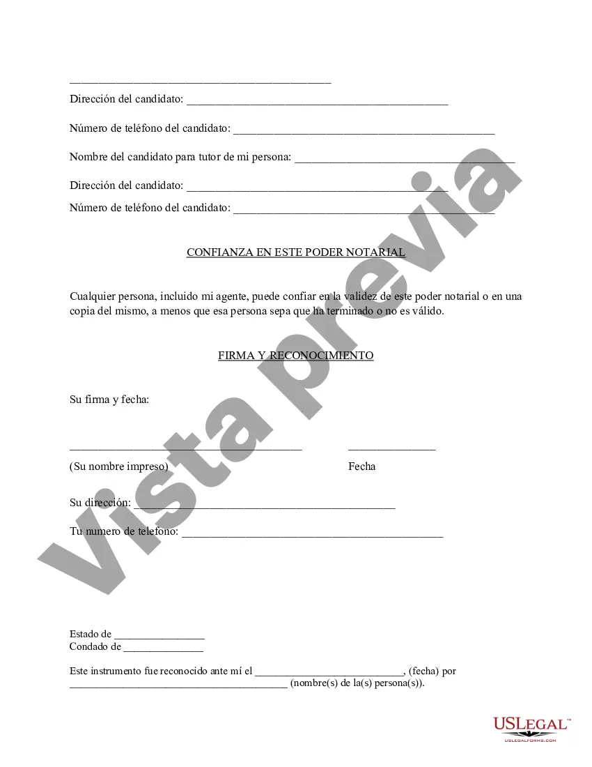 Preview Poder general duradero para la propiedad y las finanzas o efectivo financiero en caso de incapacidad