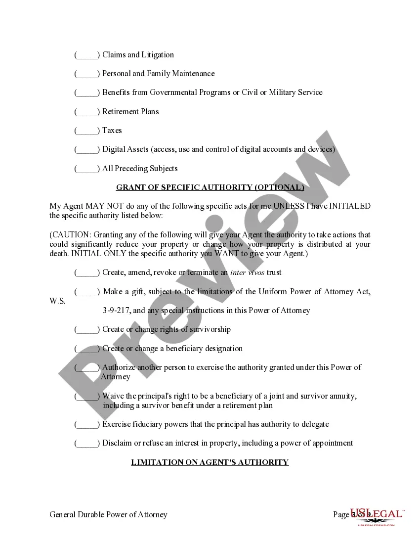 Preview General Durable Power of Attorney for Property and Finances or Financial Effective upon Disability