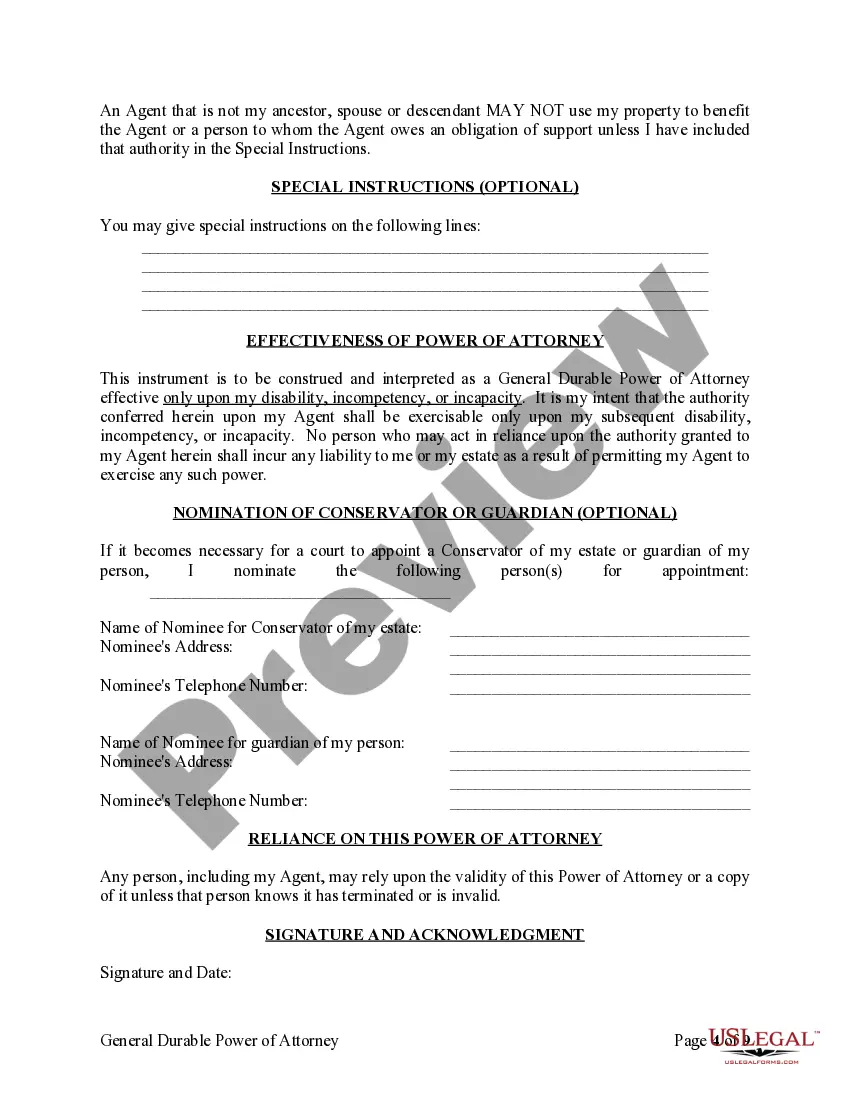 Preview General Durable Power of Attorney for Property and Finances or Financial Effective upon Disability