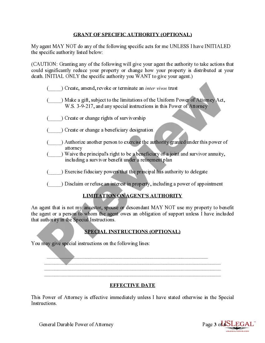 Preview General Durable Power of Attorney for Property and Finances or Financial Effective Immediately