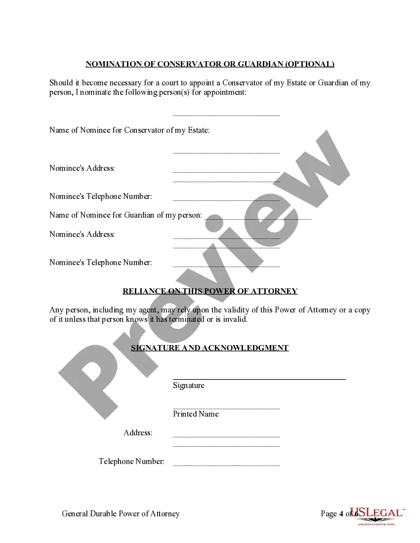 Preview General Durable Power of Attorney for Property and Finances or Financial Effective Immediately