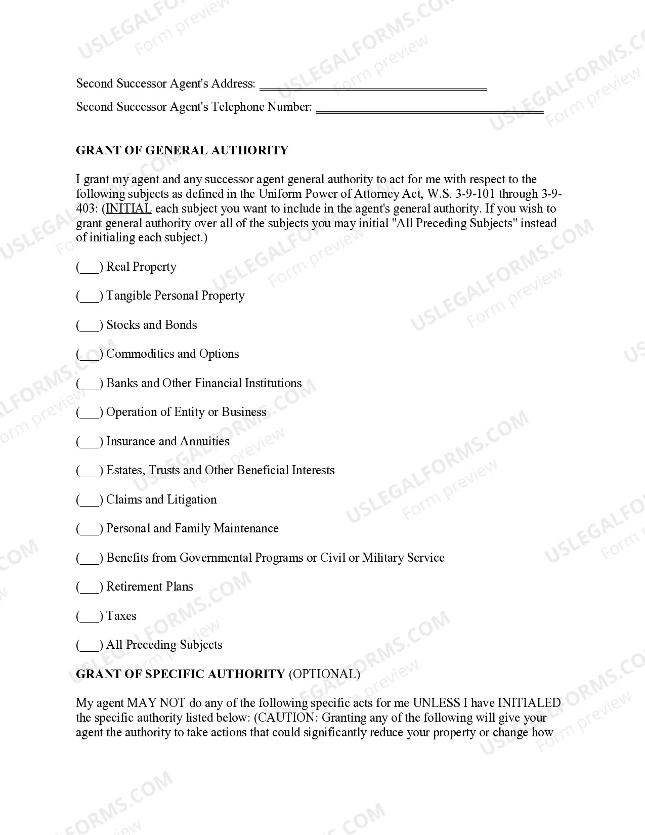 Preview Statutory Power of Attorney