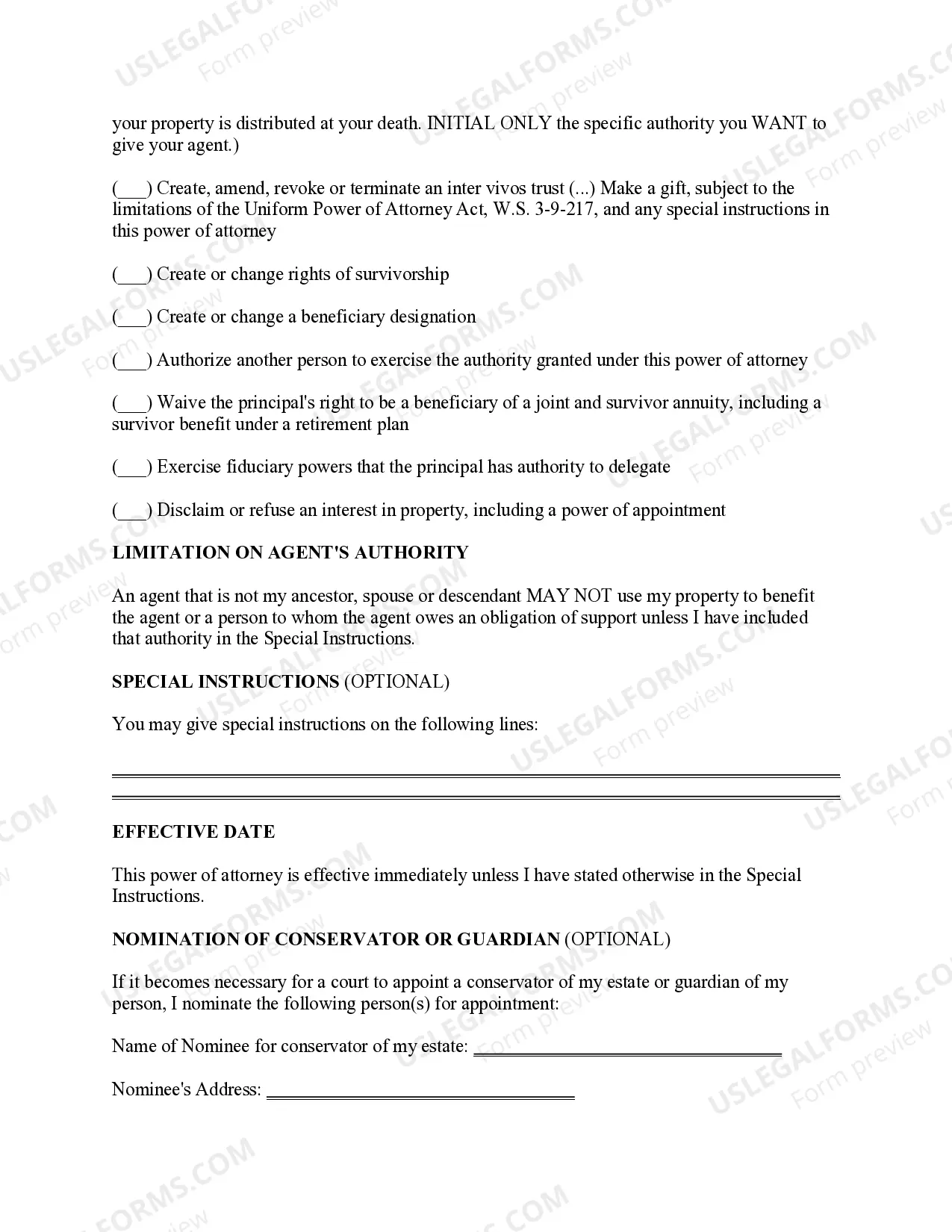 Preview Statutory Power of Attorney