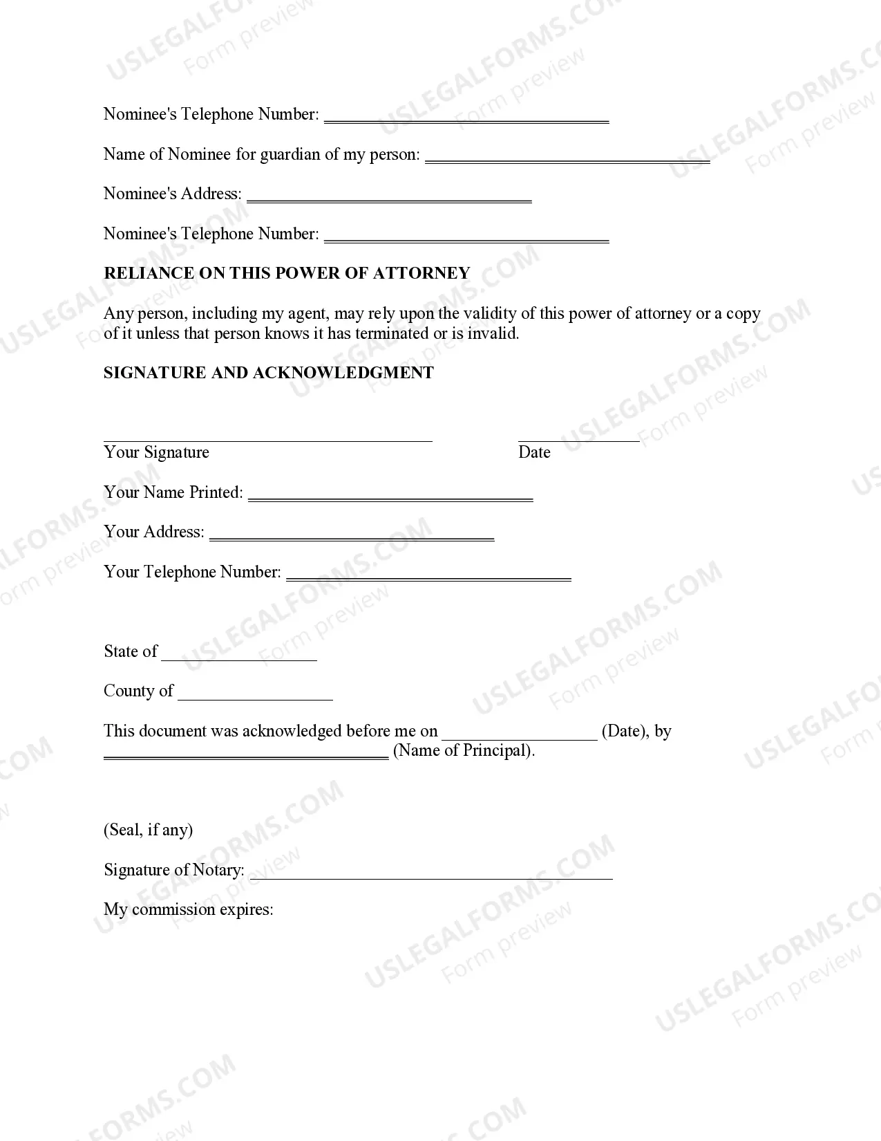 Preview Statutory Power of Attorney