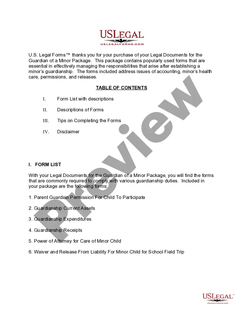 Preview Wyoming Legal Documents for the Guardian of a Minor Package