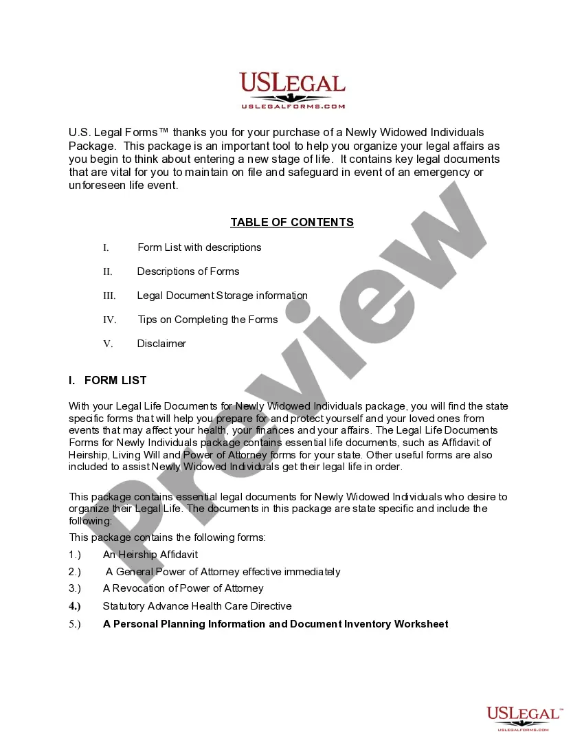 Preview Wyoming Newly Widowed Individuals Package